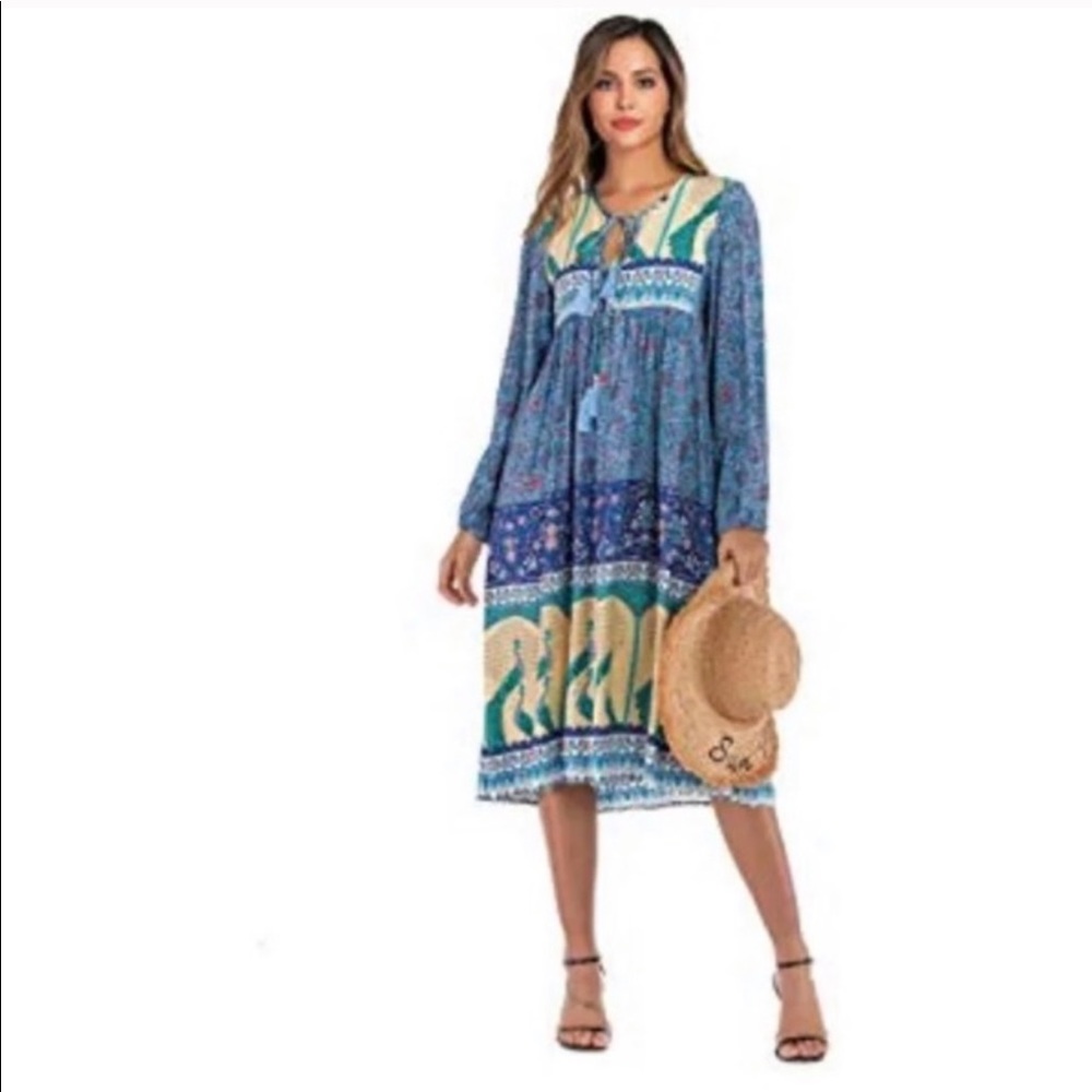 New Large Women's Bohemian Loose Midi Dress